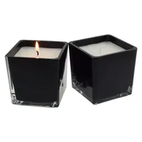 Vente en gros de pots à bougies carrés en verre transparent givré noir mat de 10 oz et 12 oz avec couvercles en bois, support à bougies pour les occasions de Noël