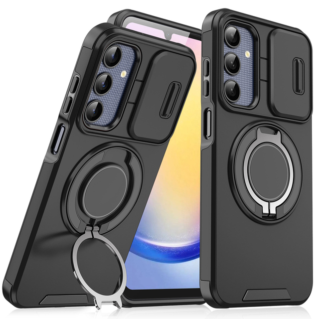 Sliding Camera Protects Phone Case for Samsung S25 + S24 Ultra S23 FE S22 Plus S21 S24 FE Metal Bracket Rugged Cover for Men