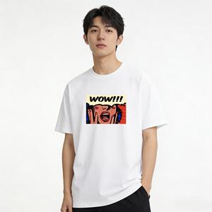 T-shirt blanc pour homme à manches courtes avec imprimé Pop Art Wow Graphic, 100% coton, jersey respirant, coupe ajustée - Product Image 1