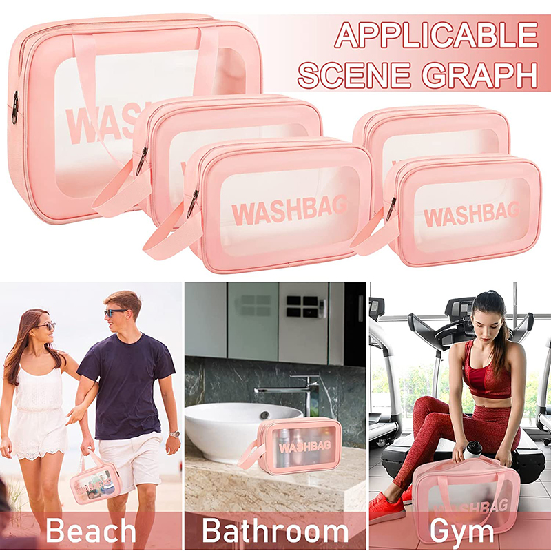 custom logo pu transparent clear cosmetic bag large capacity wash bag waterproof bath bag with low moq
