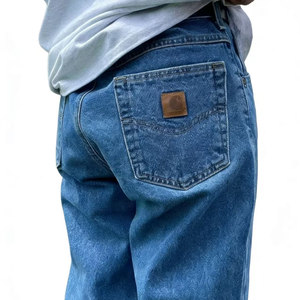 Jean en denim décontracté pour homme, coupe droite classique vintage, taille mi-haute, avec fermeture éclair et logo, style OEM <span class=keywords><strong>de</strong></span> marque automobile - Product Image 2