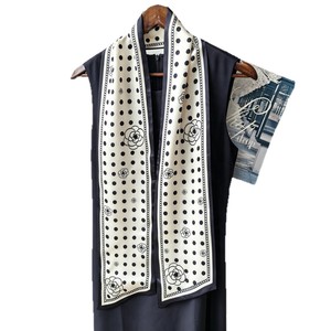 Pañuelo de seda 100% de morera, doble cara, doble capa, con estampado de lunares y camelia floral, tipo cinta larga y estrecha, al por mayor - Product Image 2