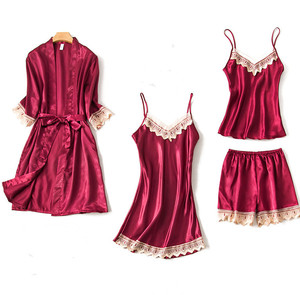 Sexy bretelle gonna donna pizzo scollo a V in seta raso vestito da notte caldo donna - Product Image 2