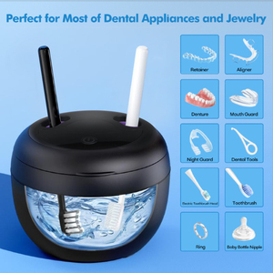 <span class=keywords><strong>Limpiador</strong></span> <span class=keywords><strong>Dental</strong></span> Ultrasónico Eléctrico IPX7 a Prueba de Agua de Última Generación, 45 kHz, Cuatro Lámparas UV para una Limpieza Profunda de Dentaduras Postizas y Aparatos Ortodóncicos - Product Image 6