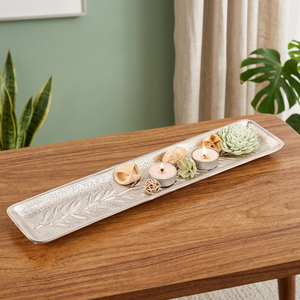 Rectangular <b>Serving</b> <b>Tray</b> With Plant Pattern Polished Finish Decorative For Residential Use - Product Image 4