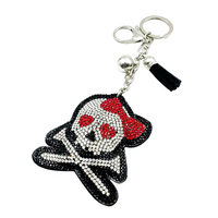 Porte-clés d'Halloween en strass avec fermoir mousqueton, chaîne à maillons, clochette et breloques à pompon noir pour sac à main