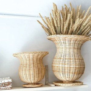 Jarrón tejido de ratán, cesta decorativa para arreglos florales, adorno para el hogar, sala de estar, estilo sencillo de alta gama My4061 - Product Image 4