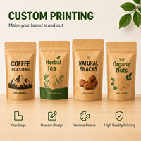 Sacs d'emballage alimentaire en papier kraft imprimés sur mesure avec fenêtre transparente pour café, thé, noix, sachets refermables à fermeture éclair