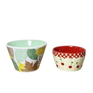 Juego de tazones de cerámica, porcelana, diseño retro con patrón de hojas y cerezas, para desayuno o merienda - Product Image 5