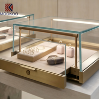 Vitrine à bijoux avec tiroir coulissant, éclairage LED rose, vitrine en verre sans cadre pour boutique de joaillerie fine