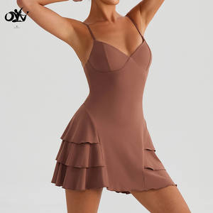 Vestido Deportivo 2 en 1 con Diseño de Volantes, Estilo Casual, Sexy, Cuello en V, Alta Elasticidad, Suave, de Secado Rápido, con Pantalones Cortos - Product Image 1