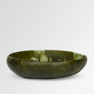 Assiette de service ovale en résine, faite à la main, écologique, passe au lave-vaisselle, design marbré vert, finition polie - Product Image 1