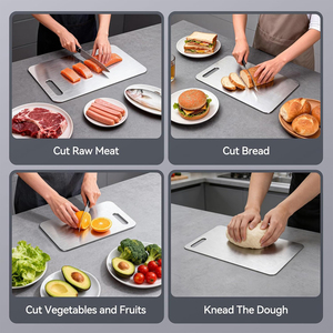 Ensemble de 3 planches à découper en titane pur FDA LFGB 100%, étiquette privée personnalisée, double face, pour cuisine, camping, barbecue - Product Image 5