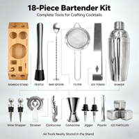 Camol Hot Seller Ensemble de shakers à cocktail en acier inoxydable 18 pièces Mélangeur à vin Cadre en bois avec accessoires de bar en pierre à whisky