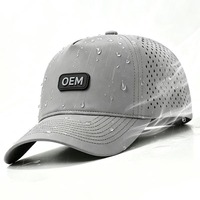 Casquette de sport pour homme en nylon à 5 panneaux découpée au laser, avec patch brodé, étiquette tissée, imperméable, personnalisable, pour le golf, avec logo en silicone