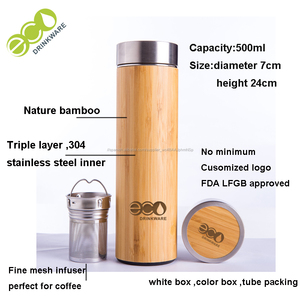Termo al vacío de bambú y acero inoxidable de doble pared de 500ml con Infusor de malla - Product Image 2