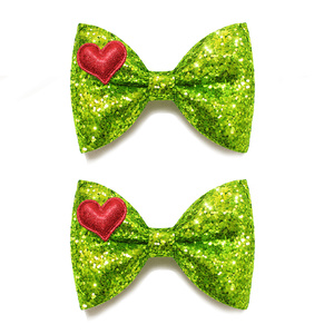 Barrettes à cheveux vertes inspirées du Grinch, avec nœud scintillant et cœur rouge, accessoires pour cheveux de Noël - Product Image 2