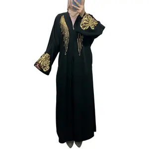 Luxury Embroidered Sequin Lace Zipper Cardigan Robe Muslim Conservative Long Dress Dubai Arab Middle East Ethno Kleid