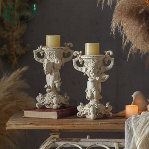 Porte-bougie de bureau romantique français en résine, cylindrique, décoration d'intérieur, figurine d'ange, finition vieillie - Product Image 4
