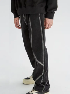 Hombre กางเกงยีนส์ขายาวสำหรับชายหนุ่มสีดำทรงหลวมใส่สบายรองเท้าบูตตัดเย็บแบบสตรีทกางเกงยีนส์ผู้ชาย410กีฬา - Product Image 3