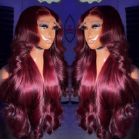Perruque brésilienne en cheveux humains 99j 13x6 HD Lace Frontal, ondulée, densité 250, 30-40 pouces, rouge, avec dentelle frontale