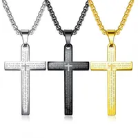 Pingente de cruz religiosa gravada, pingente de cruz masculino para casal, colar de aço inoxidável, corrente vintage egípcia, ankh