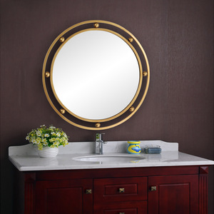 <span class=keywords><strong>Miroir</strong></span> mural rond à double cadre planétaire en métal doré brossé, <span class=keywords><strong>miroir</strong></span> circulaire architectural pour projet de hall d'hôtel - Product Image 1