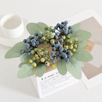 Ranting Buah Kecil Buatan dari Sutra Tiruan, Bunga Blueberry Mimosa Dua Cabang, Aksen Rangkaian Bunga