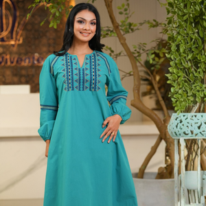 Vestido Bordado Geométrico Color Verde Azulado Claro de Primera Calidad en Oferta, Ropa Casual para Mujer al por Mayor - Product Image 5