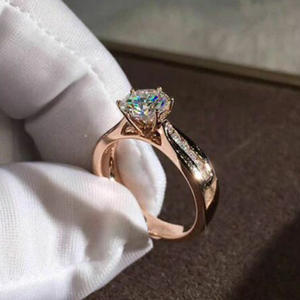 Anello F1360 in oro rosa con diamante taglio brillante rotondo, anello di fidanzamento con diamante naturale per donna, stile classico - Product Image 3