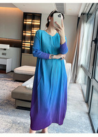 Robe plissée style Miyake pour femme, nouvelle collection été, imprimée, à manches courtes, col unique, coupe ajustée, élégante