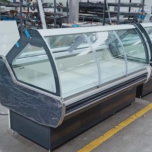 Vitrine réfrigérée commerciale 3750 mm, refroidissement par <span class=keywords><strong>air</strong></span>, sans givre, porte vitrée incurvée, pour la présentation de viande - Product Image 1