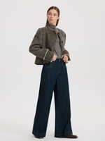 YUANBOFEI Jeans vintage noir personnalisé, taille mi-haute, coupe large, en denim lavable de haute qualité avec logo à la taille, prix de gros compétitifs