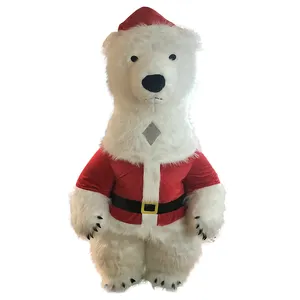 Inflatable Polar Bear Costume Adult Blow Up Fur Plush Mascot Suit Animal Character For Christmas