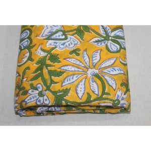 Indian Handmade Lightweight Sanganeri Block Yellow Print Fabric for Clothing <b>Quilt</b> Scarf Dress Curtain & Cover Materials - Product Image 4