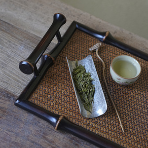 Bandeja de té de bambú tejida de inspiración zen china, mesa para preparación de té en seco, bandeja de almacenamiento para set de té, posavasos, tapete para té, bandeja para set de té - Product Image 3