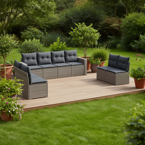 Pe Rattan Garden <b>Sofa</b> Set 6 Seater Outdoor Furniture Contemporary Design Adjustable <b>Feet</b> Grey - Product Image 2