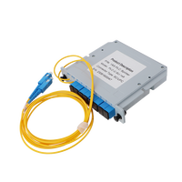 Peralatan FTTH 1*9 1:9 1 ke 9 Hybrid Cassette PLC Splitter SC APC Input dan 70%:30% Output dengan Pigtail Optical Splitter 1,5m