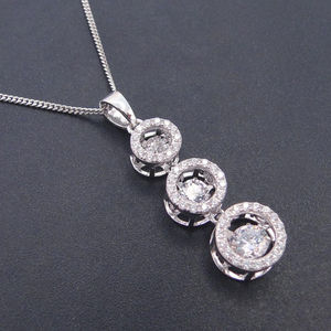 Pendentif en argent, forme de trois cercles, pendentif à goutte, zircone cubique, bijoux diamant dansant - Product Image 2