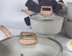 Conjunto de Panelas Antiaderentes de Granito Branco 21 Peças: Panela Grande 28cm 24cm, Panela 28cm 24cm, Caçarola 20cm 18cm, Frigideira para Ovos com Cesto a Vapor de Grau Alimentício - Product Image 4
