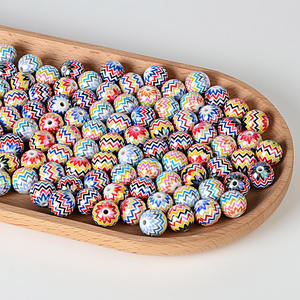 Chaîne de téléphone portable, porte-clés, accessoire de voiture en acrylique rond de 16 mm, motif vague arc-en-ciel imprimé, tendance, pour DIY, stylo perlé - Product Image 4