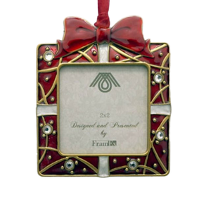 GOLD METAL CHRISTMAS TREE DECORATION ORNAMENT HANGING PHOTO <b>FRAME</b> GIFT BOX Painted 2"x2" for HOLIDAY DECOR - Product Image 1