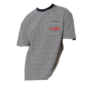 T-shirt da uomo a maniche corte a righe, classica maglietta a righe bretoniane, girocollo, casual estiva, vestibilità ampia, in cotone, per la spiaggia - Product Image 1