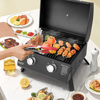 Portable 2 Brûleurs Propane Barbecue Gaz Barbecue De Table Grill avec Pieds Pliables pour Camping En Plein Air Patio