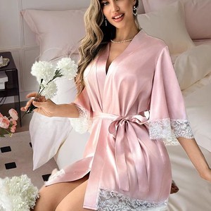 <span class=keywords><strong>Pigiama</strong></span> Corto in Pizzo Comodo da <span class=keywords><strong>Donna</strong></span>, Stile Casual per Casa, <span class=keywords><strong>Taglie</strong></span> Forti - Vestaglia da Bagno, Bestseller Transfrontaliero Euro-Americano - Product Image 3