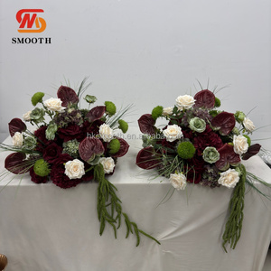 SMOOTH <b>Artificial</b> Burgundy Green Flower arrangement Dark Red <b>Hydrangea</b> Centerpiece Flower Ball With Hanging Amaranthus for Event - Product Image 4