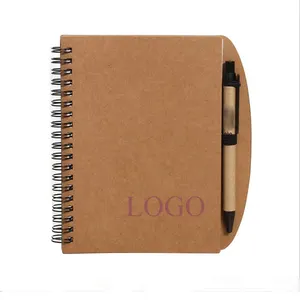 Özel Logo çift Metal Spiral çevre dostu kitap kağıt kalem ile geri dönüşümlü dizüstü promosyon hediye