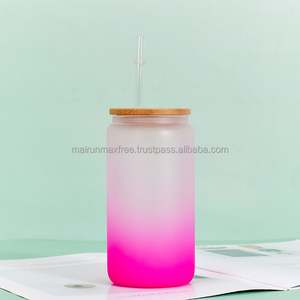 Mug à bière en verre givré/transparent minimaliste, écologique, 12oz/16oz, vierge pour sublimation, avec couvercle et paille, en stock, expédition depuis entrepôt USA - Product Image 6