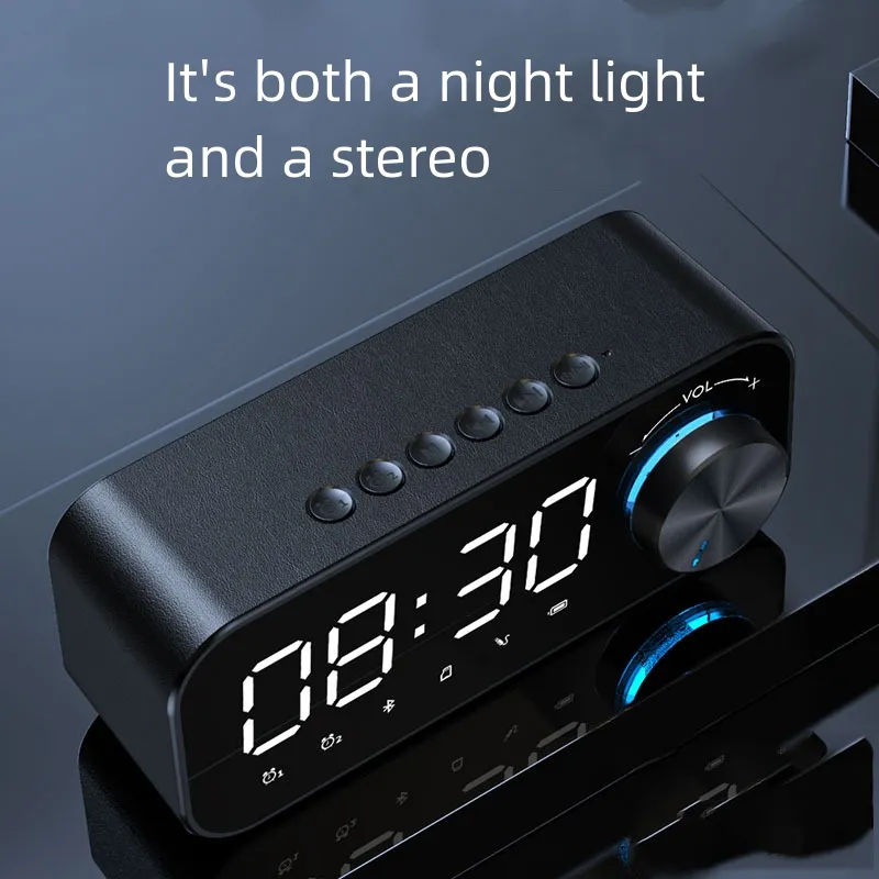 2023 Hot Selling Music Player LED Bluetooth Speaker with Digital Display TF Card Desk Table Alarm Clock Speaker