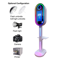 15.6 pouces Photomaton Miroir RVB LED Éclairage Selfie Magique Miroir Ovale Photomaton Avec Appareil Photo et Imprimante Écran Tactile